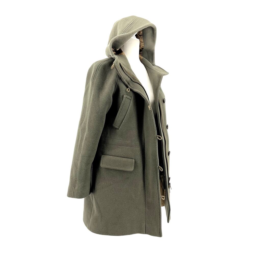 J. Crew Women’s 4P Stadium Cloth Nello Gori Green Wool Duffle Pea Coat‎ Hooded - Picture 6 of 10